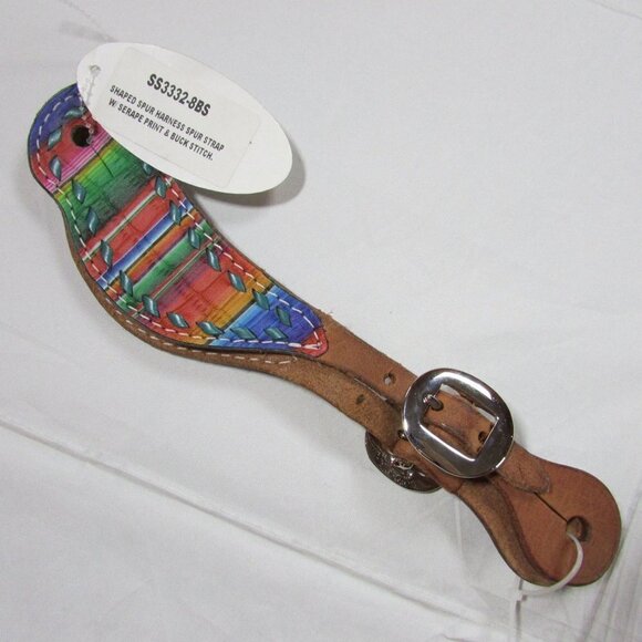 San Saba Equine Serape Stripe Turquoise Buck Stitch Spur Straps - Picture 1 of 1